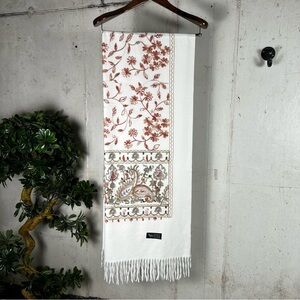 Embroidered white cashmere scarf wrap ruana